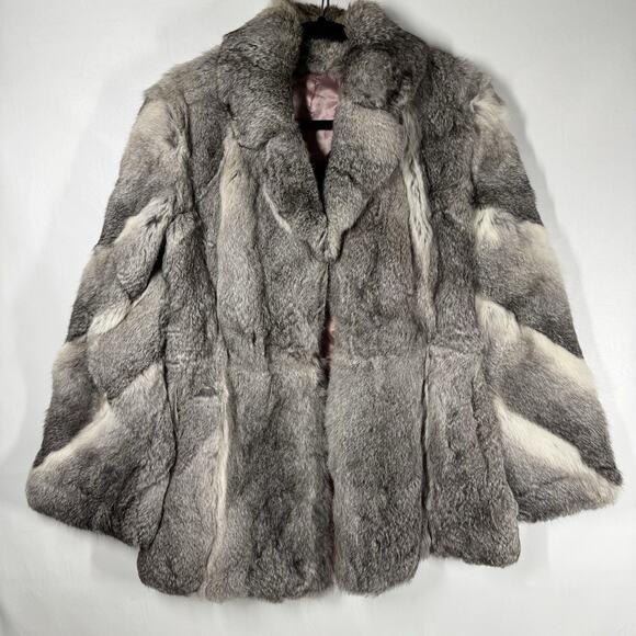 VTG Genuine Rabbit Fur Coat Size M 10 Collared Lined French Fur Old Money Mob - Picture 1 of 6